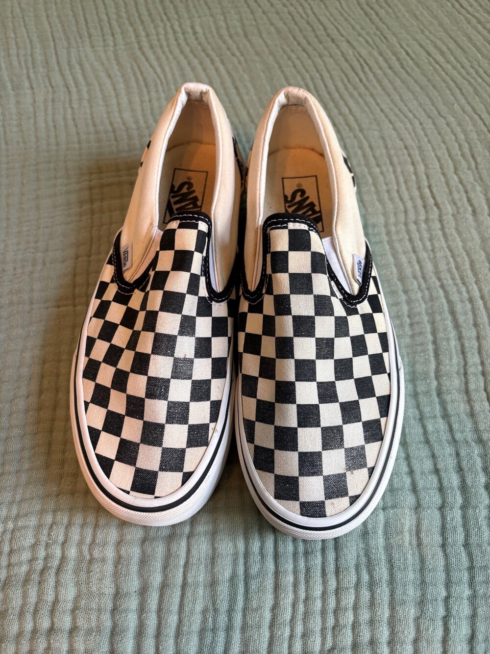Vans Checkerboard Platform Slip-On Shoes Black White Men 7.5 Women 9